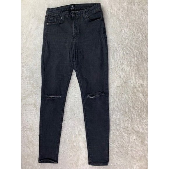 Just Black Size 28 Womens Jeans Stretch Black Skinny Distressed Mid Rise - Picture 1 of 4